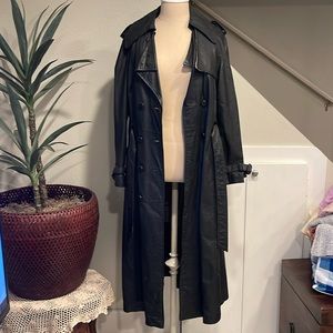 Black leather plaid lined trench coat vintage